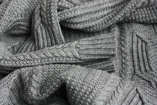 Beautiful Knitted Grey Sweater Close View — Stock Photo, Image