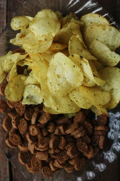 Chips Och Kex Bordet Makro — Stockfoto