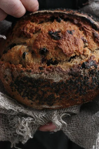 Vers Brood Met Rozijnen Handmacro — Stockfoto