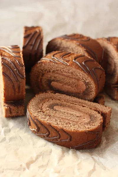 Delicious Chocolate Roll Cocoa Cream Macro — 스톡 사진