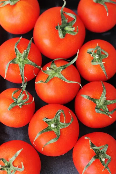 Tomates Rojos Frescos Para Ensalada Vista Cerca —  Fotos de Stock