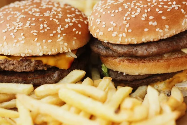 Beef Burgers French Fries Cafe — Stock Photo, Image