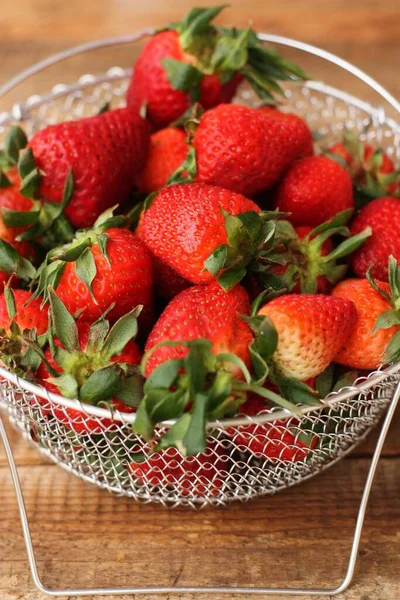 Delicious Fresh Strawberries Wooden Table — Stock Photo, Image