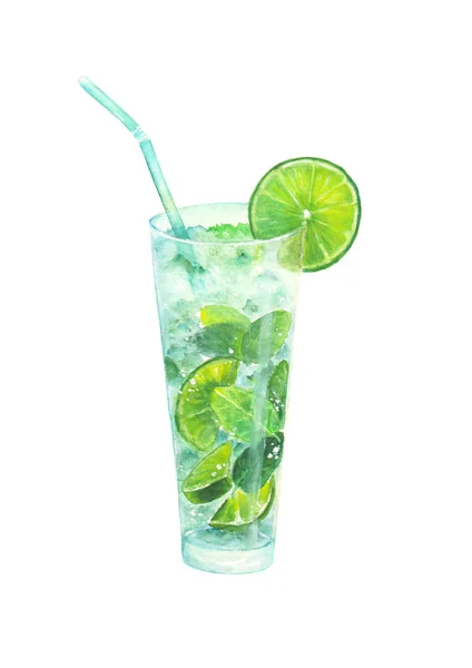 Cocktail di mojito acquerello isolato su sfondo bianco — Foto Stock