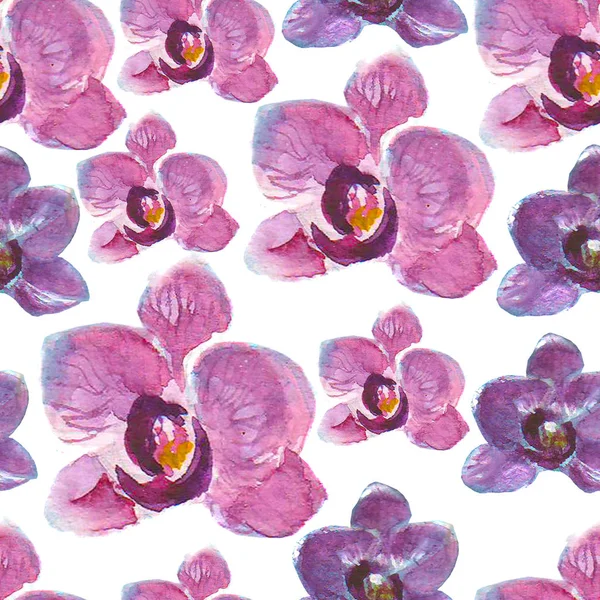 Acuarela orquídea flores patrón sin costura sobre fondo blanco —  Fotos de Stock