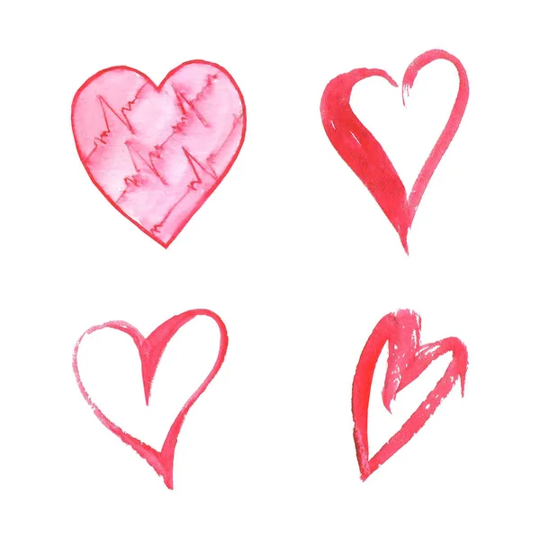 Set of watercolor hearts on white background . Sketch style icons collection. Watercolor vector illustration — Stock Vector