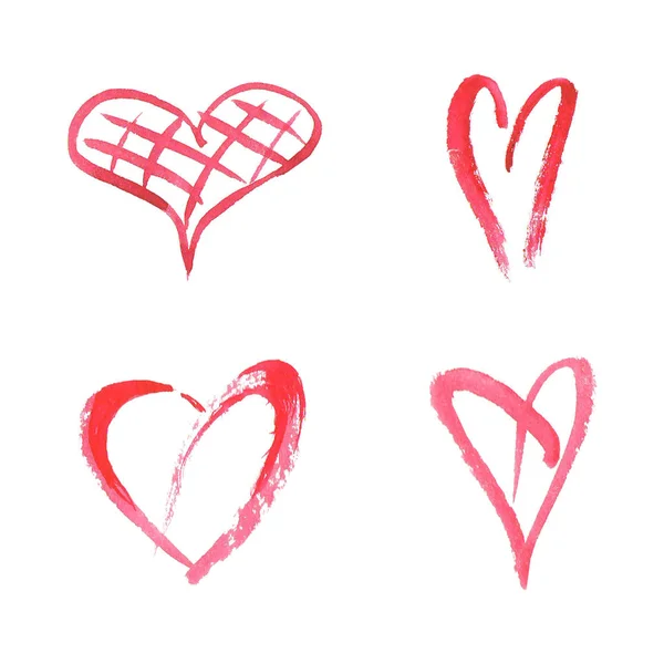 Conjunto de corazones de acuarela sobre fondo blanco. Colección de iconos de estilo de boceto. Ilustración vectorial acuarela — Archivo Imágenes Vectoriales