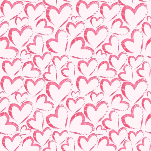 Padrão sem costura aquarela com corações no fundo rosa claro. Ilustração aquarela — Fotografia de Stock