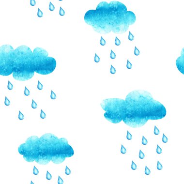 Cluods ve yağmur damla ile sulu boya Dikişsiz desen