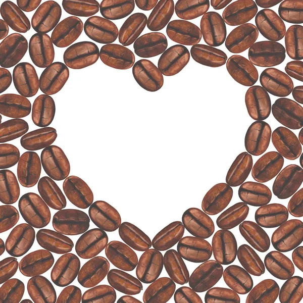 Coeur blanc sur fond de grains de café aquarelle — Photo