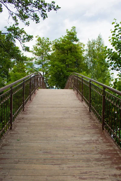 Bron över sjön i parken. Mehyhiria, Ukraina — Stockfoto