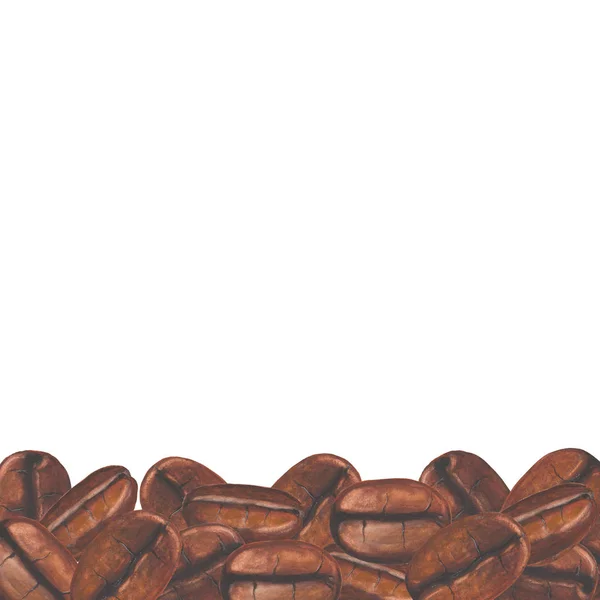 Aquarell geröstete Kaffeebohnen auf weißem Hintergrund. — Stockfoto