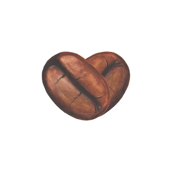 Srdce akvarel kávová zrna, izolované na bílém pozadí — Stockový vektor