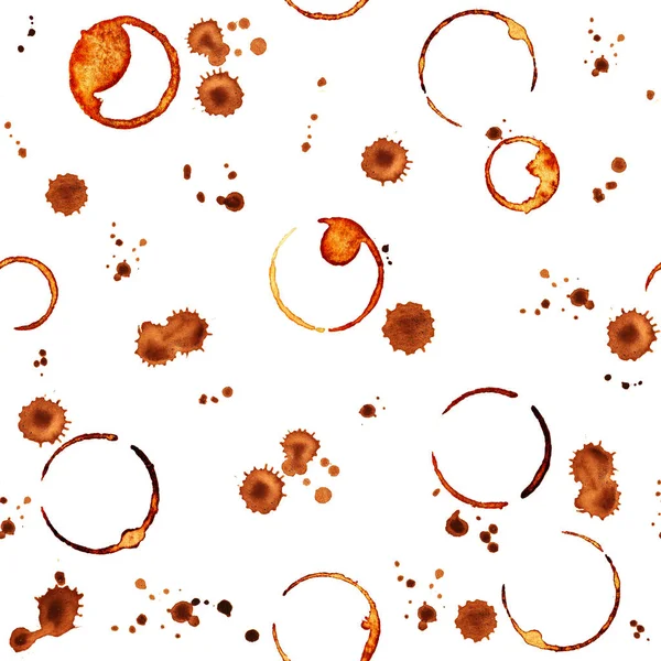 Seamless pattern with coffee traces and stains on white backgrou — Stock Photo, Image