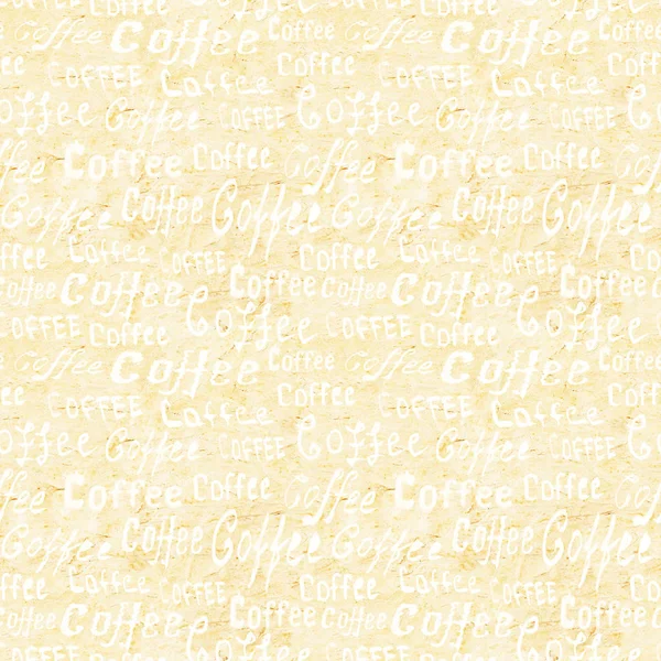 Nahtlose Kaffee-Schriftzug-Muster auf beigem altem Papierhintergrund — Stockfoto