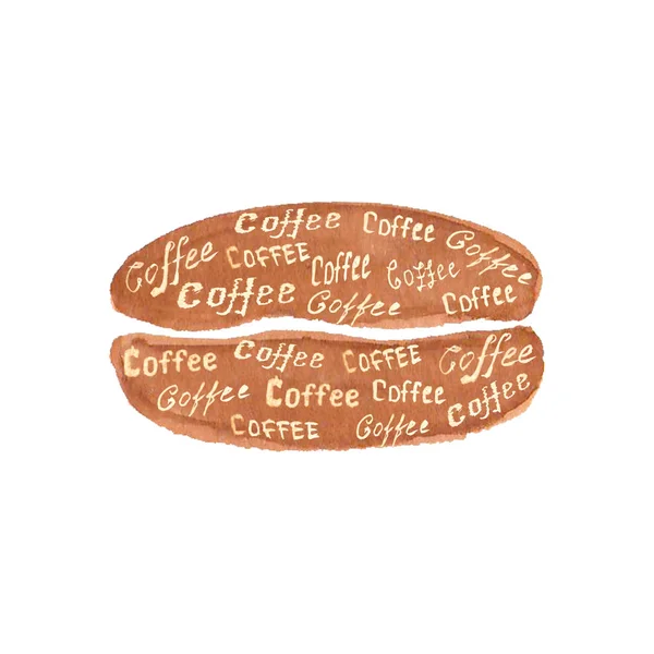 水彩咖啡豆与刻字咖啡 — 图库照片