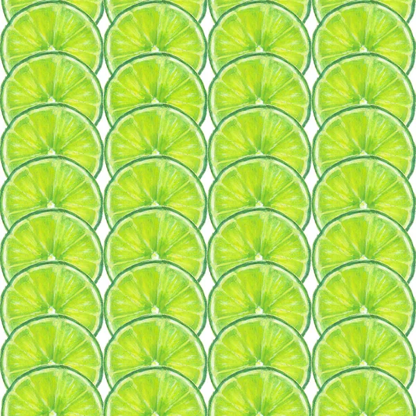Watercolor seamless lime slices pattern — Stock Photo, Image
