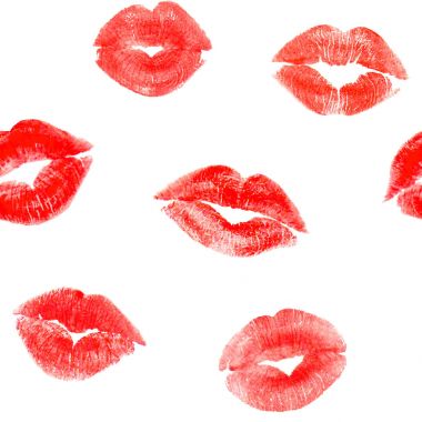 Beyaz üzerine izleme kırmızı dudaklar öpücüklere seamless modeli
