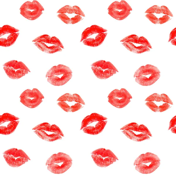 Patrón sin costuras con rastros de labios rojos besos —  Fotos de Stock