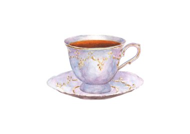 Suluboya porselen fincan çay ve fincan tabağı