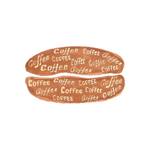 Grano de café acuarela con letras Café — Vector de stock