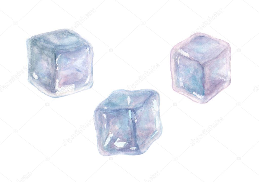 Set of three watercolor ice cubes