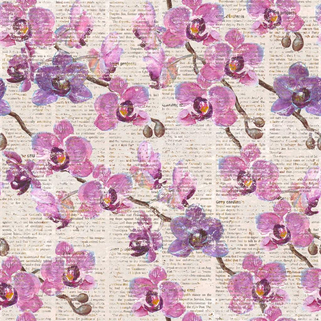Orchid pattern on newspaper background