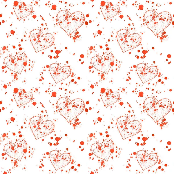 Aquarela padrão corações vermelhos — Fotografia de Stock