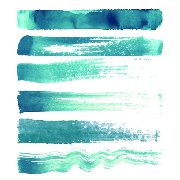 Set van turquoise penseelstreken te wijzigen — Stockvector