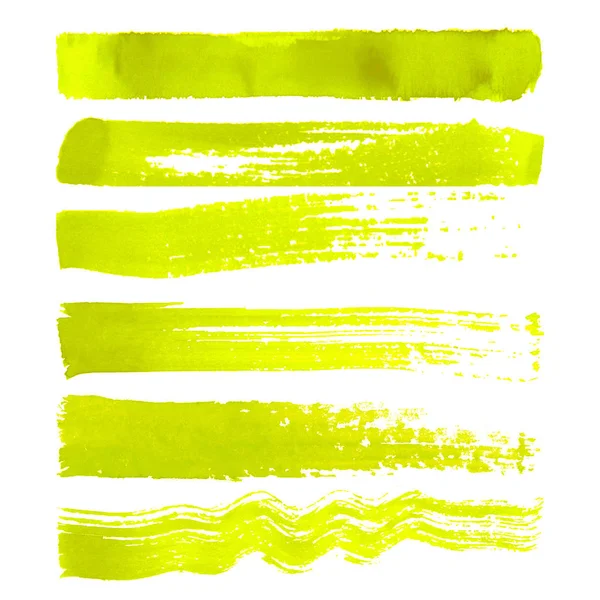 黄色のブラシ ストロークのセット — ストックベクタ
