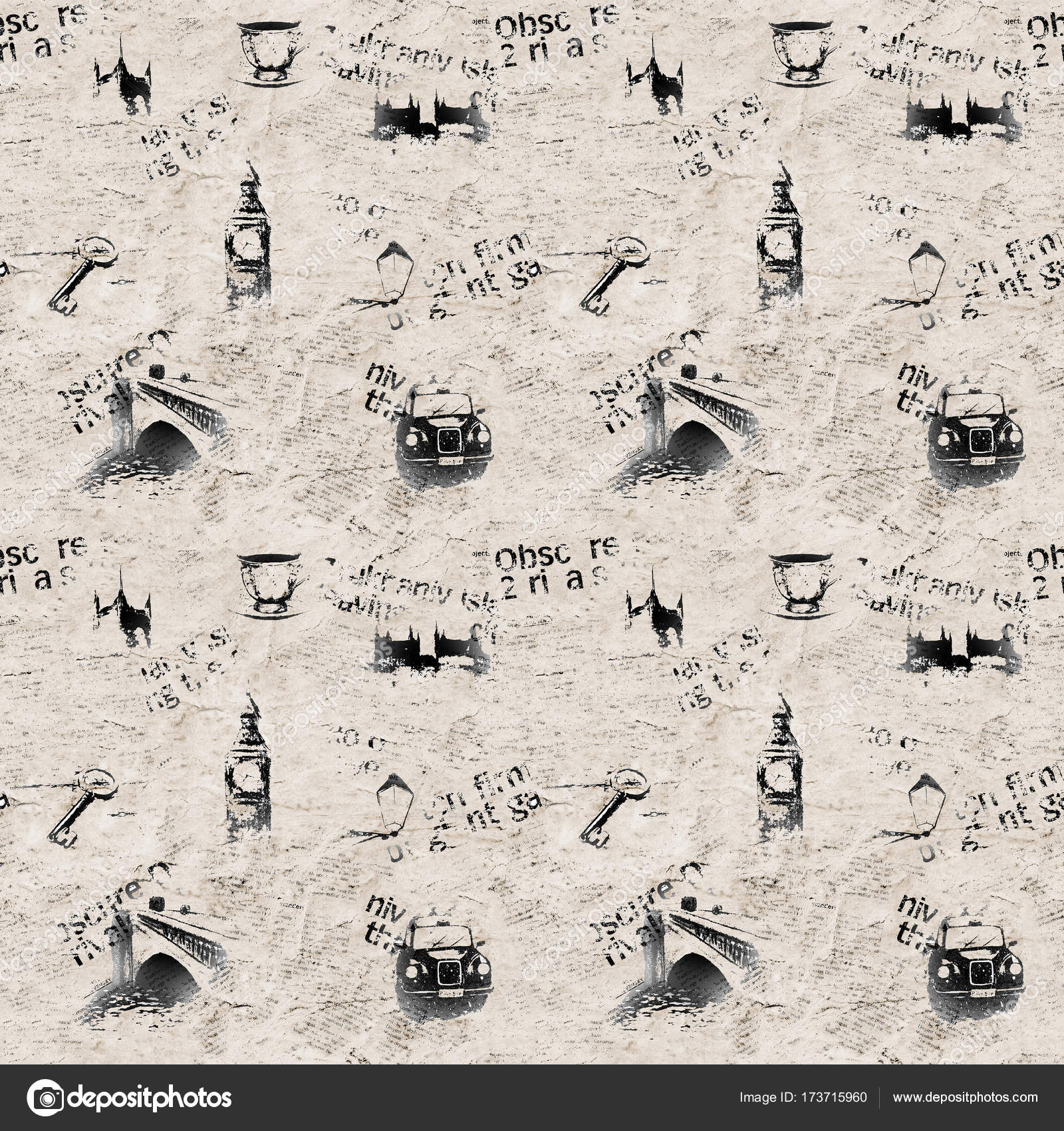 Vintage Black And White Newspaper London Grunge Background Seamless Texture With Hand Drawn Symbols Of England Big Ben Westminster Bridge Tower Thames Vintage Black And White Newspaper London Grunge Background Seamless Texture With Hand Drawn Symbols Of England Big Ben Westminster Bridge Tower Thames