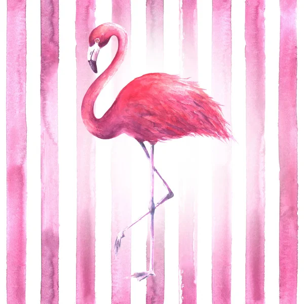 Pembe flamingo çizgili arka plan üzerinde