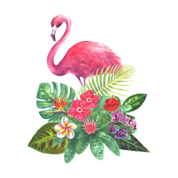 Buquê exótico com flamingo rosa — Fotografia de Stock