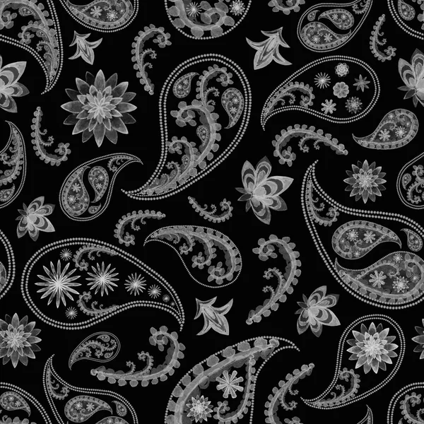 Black and white paisley seamless pattern