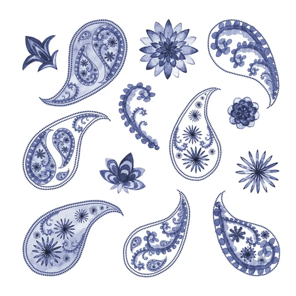 Paisley oriental navy set — Stock Vector