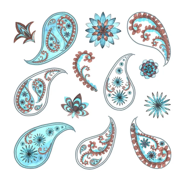 Paisley oriental floral set — Stock Vector