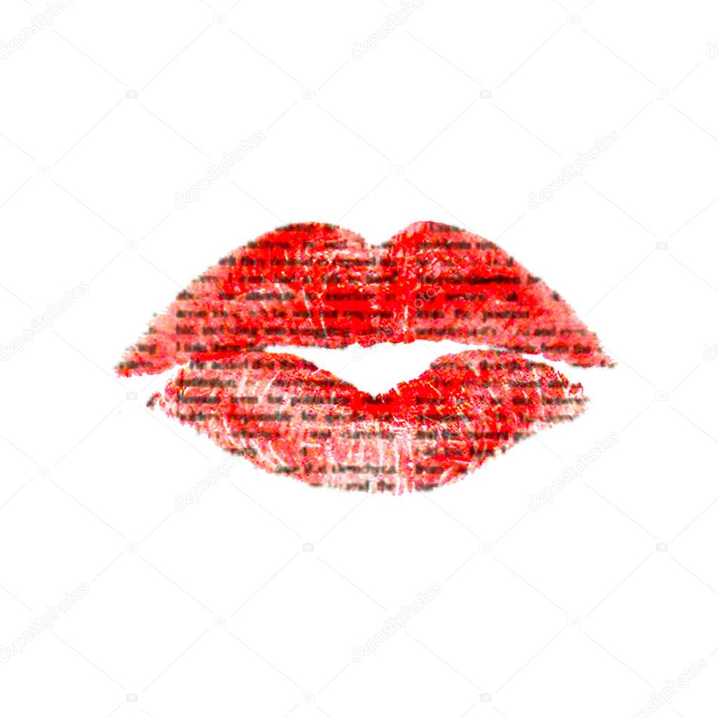 Lips kiss with newspaper texture