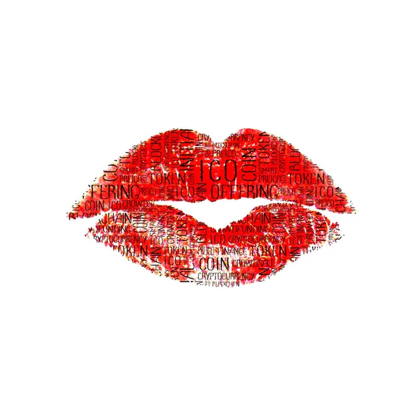 Κόκκινα χείλη με Ico έννοια λέξεις — Φωτογραφία Αρχείου