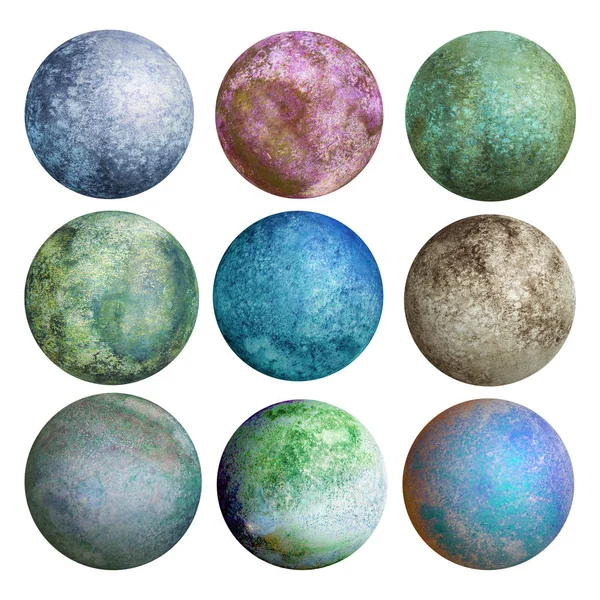 Colorful set of watercolor planets isolated — Stock Photo, Image