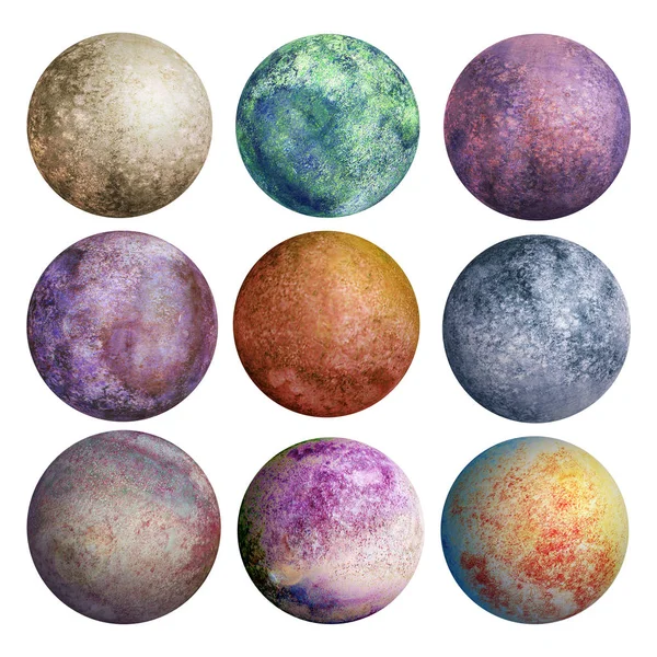 Kolorowy zestaw akwarela planet na białym tle — Zdjęcie stockowe