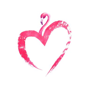 Flamingo in heart shape isolated on white background clipart