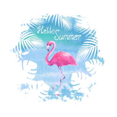 Yaz yazı flamingo mavi poster Merhaba