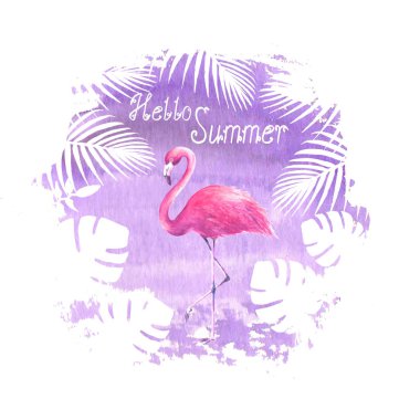 Yaz yazı flamingo mor poster Merhaba