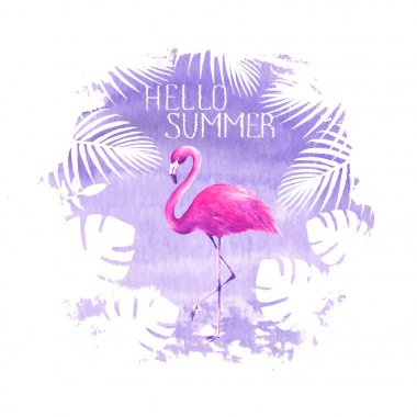 Yaz yazı flamingo mor poster Merhaba