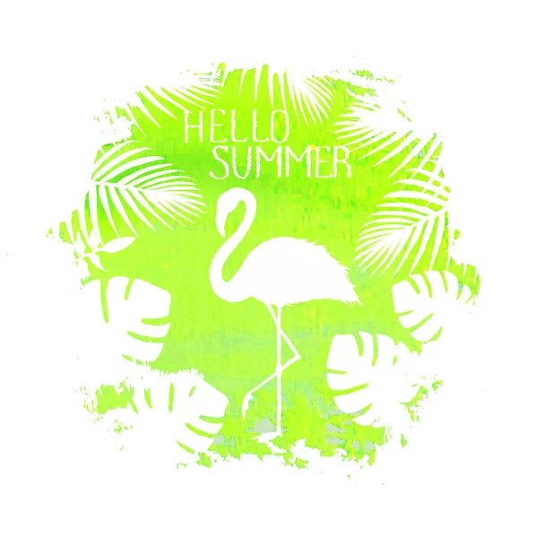 Hola verano letras Flamingo cartel verde — Foto de Stock