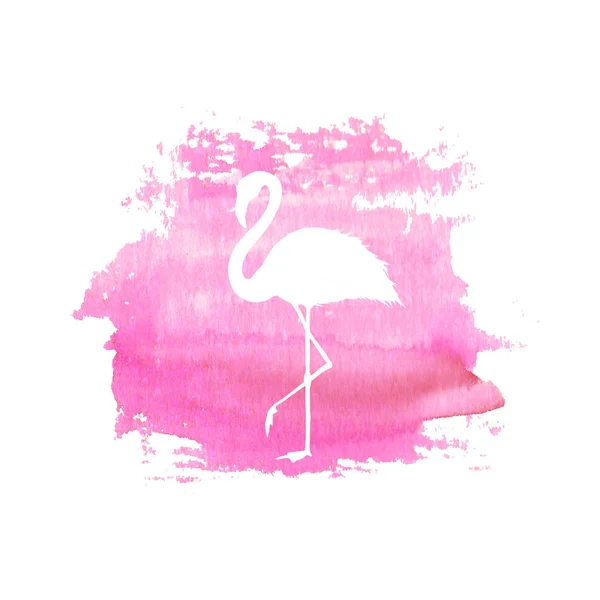 Silhueta de flamingo em mancha aquarela rosa —  Vetores de Stock