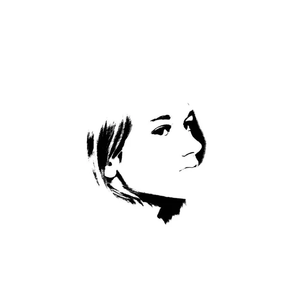 Svart og hvitt portrett av en ung, vakker jente – stockvektor