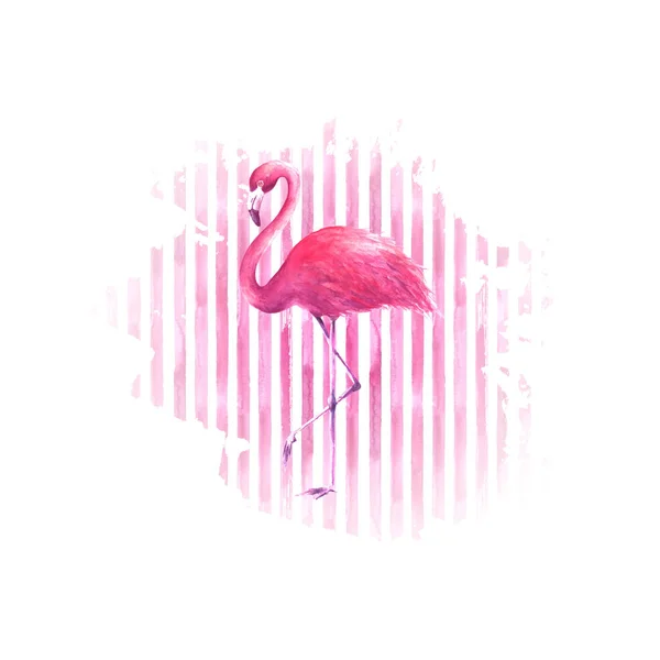 Flamingo em aquarela rosa listrado fundo —  Vetores de Stock