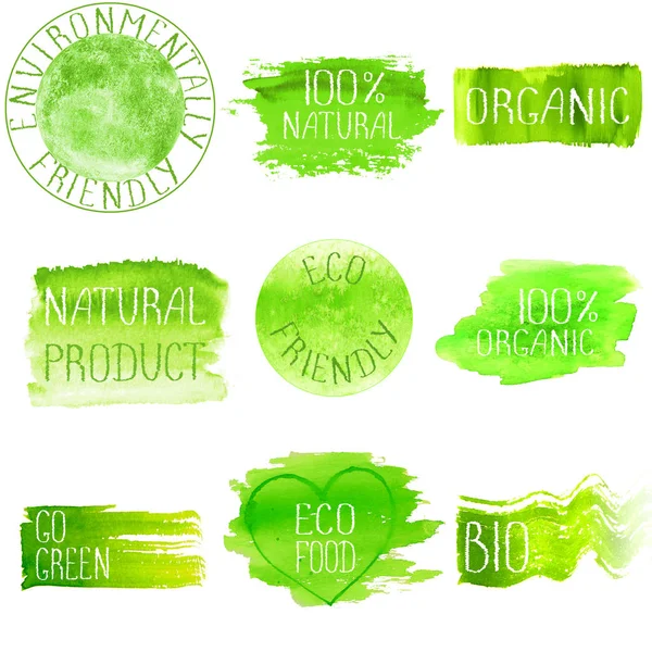 Ensemble de logo aquarelle vert . — Image vectorielle
