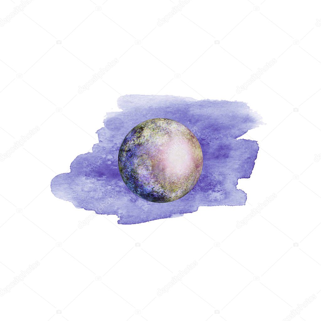 Planet Earth on watercolor spot isolated on white